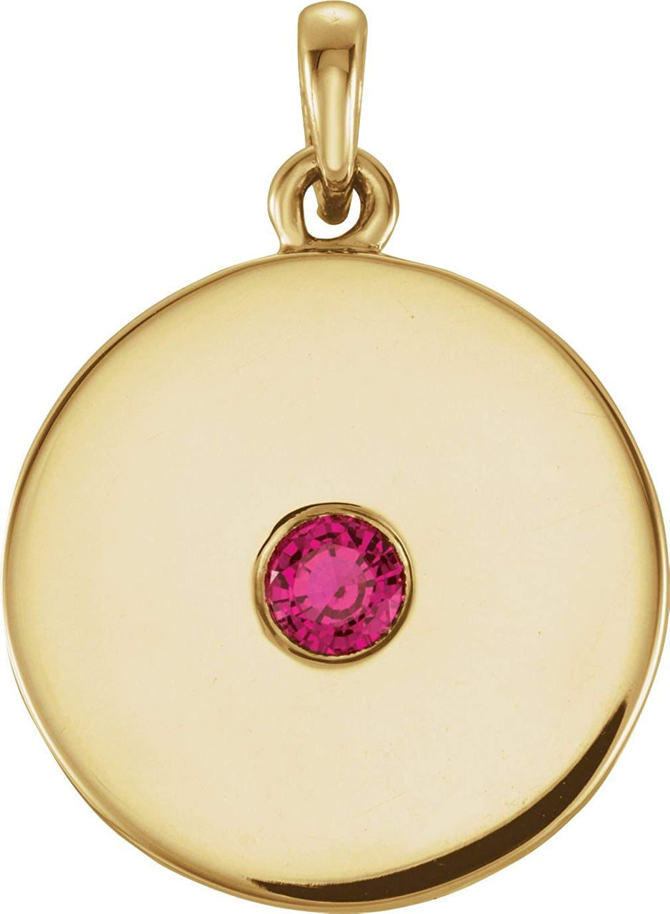 Round Ruby Disc Pendant, 14K Yellow Gold