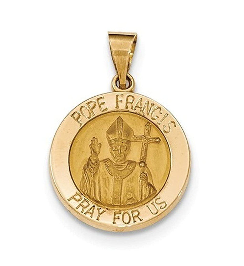 14k Yellow Gold Gold Satin and Polished Hollow Pope Francis Medal