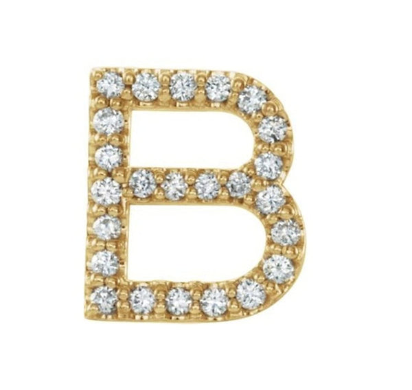 14k Yellow Gold Gold Diamond Letter 'B' Initial Stud Earring (Single Earring) (.10 Ctw, GH Color, I1 Clarity)