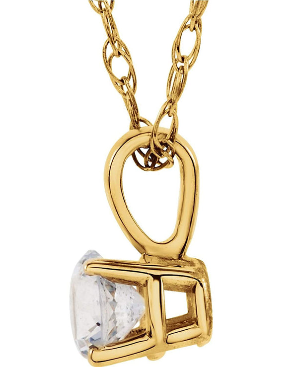 Children's White Sapphire Birthstone 14k Yellow Gold Pendant Necklace, 14"