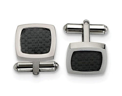 Stainless Steel Black Carbon Fiber Inlay Cuff Links, 13X16MM