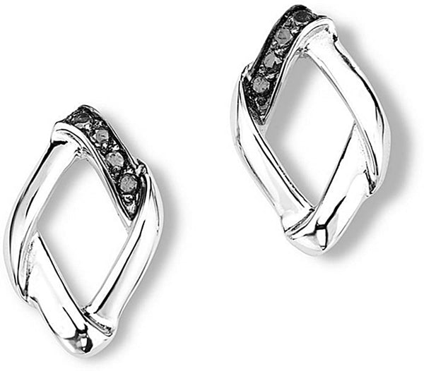 Black Diamond Diamond Silhouette Stud Earrings, Rhodium Plated Sterling Silver (.08 Ctw)