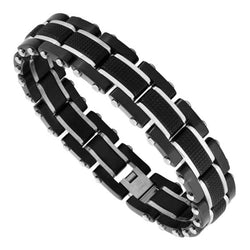 Men's Two-Tone Black Ion Plated Bracelet, Stainless Steel, 8.5"