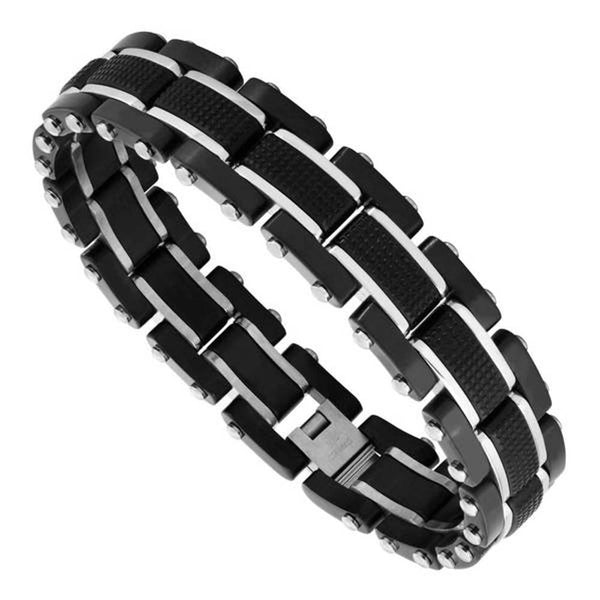 Men's Two-Tone Black Ion Plated Bracelet, Stainless Steel, 8.5"