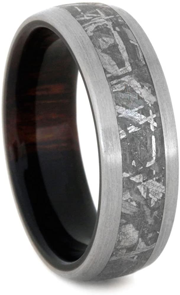 Gibeon Meteorite, Brushed Titanium 7mm Comfort-Fit Ironwood Ring, Size 14.75