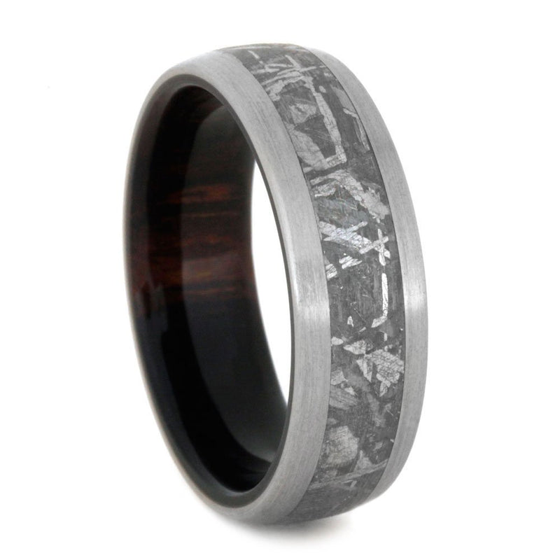 Gibeon Meteorite, Brushed Titanium 7mm Comfort-Fit Ironwood Ring