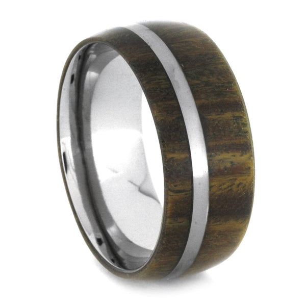 Bocote Wood, Titanium Pinstripe Overlay 9mm Comfort-Fit Titanium Wedding Band, Size 10.25