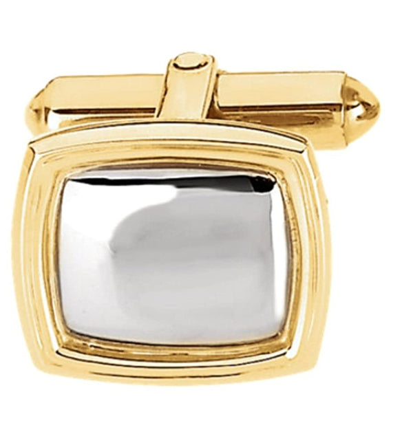 14k Yellow Gold and Sterling Silver Rectangle Cuff Link, (Single Cuff Link) 14x16MM