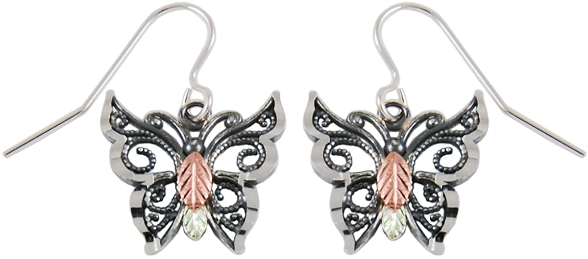 Filigree Butterfly Earrings, Sterling Silver, 12k Green Gold, 12k Rose Gold Black Hills Gold