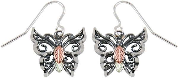 Filigree Butterfly Earrings, Sterling Silver, 12k Green Gold, 12k Rose Gold Black Hills Gold