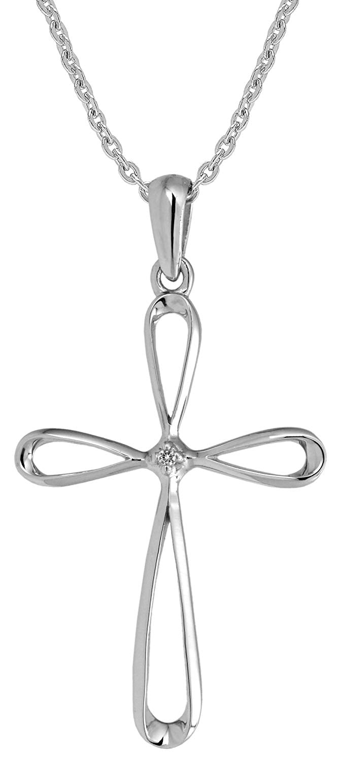 Diamond Infinity Cross Pendant Necklace, Rhodium Plated Sterling Silver, 18" (.01 Ct)