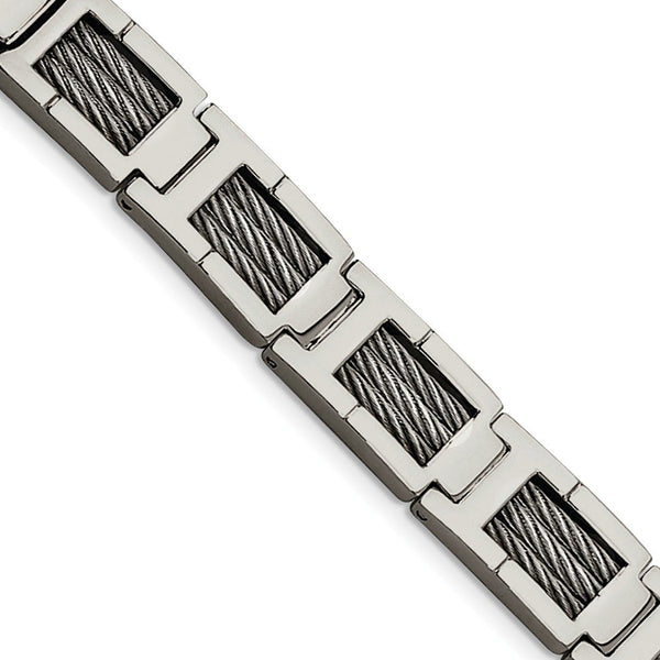 Men's Brushed and Polished Stainless Steel 11mm Wire Bracelet, 8.5"