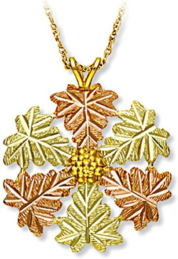 Snowflake Pendant Necklace, 10k Yellow Gold, 12k Green and Rose Gold Black Hills Gold Motif, 18"