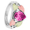 Pear Pink CZ Ring, Sterling Silver, 12k Green and Rose Gold Black Hills Gold Motif, Size 8