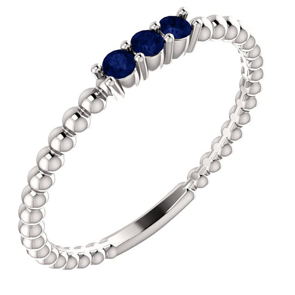 Chatham Created Blue Sapphire Beaded Ring, Sterling Silver, Size 6