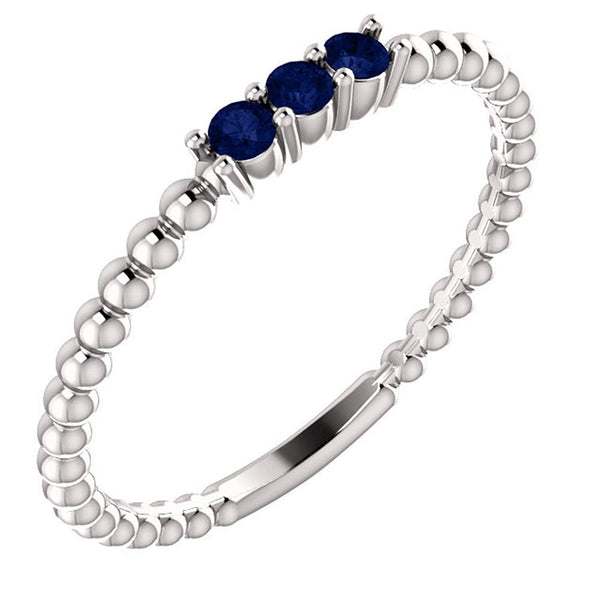 Platinum Chatham Created Blue Sapphire Beaded Ring, Size 6