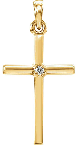 White Sapphire Inset Cross 14k Yellow Gold Pendant (22.65x11.4MM)