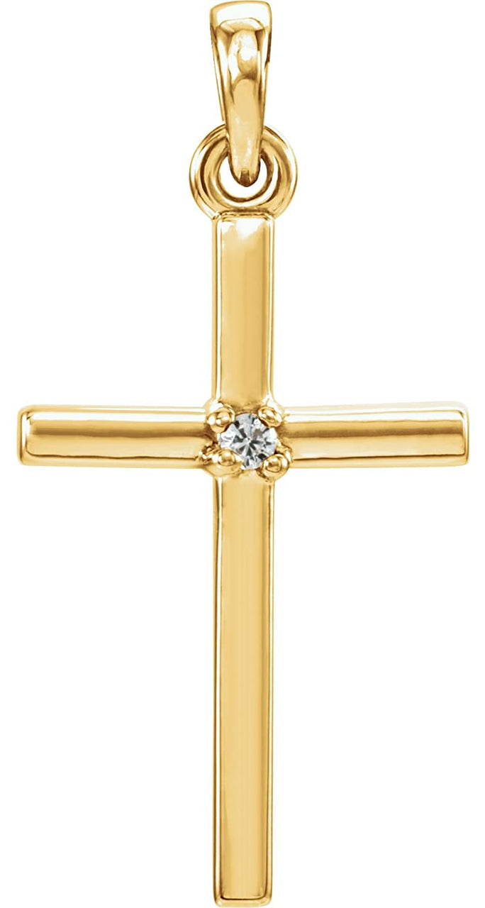 White Sapphire Inset Cross 14k Yellow Gold Pendant (22.65x11.4MM)