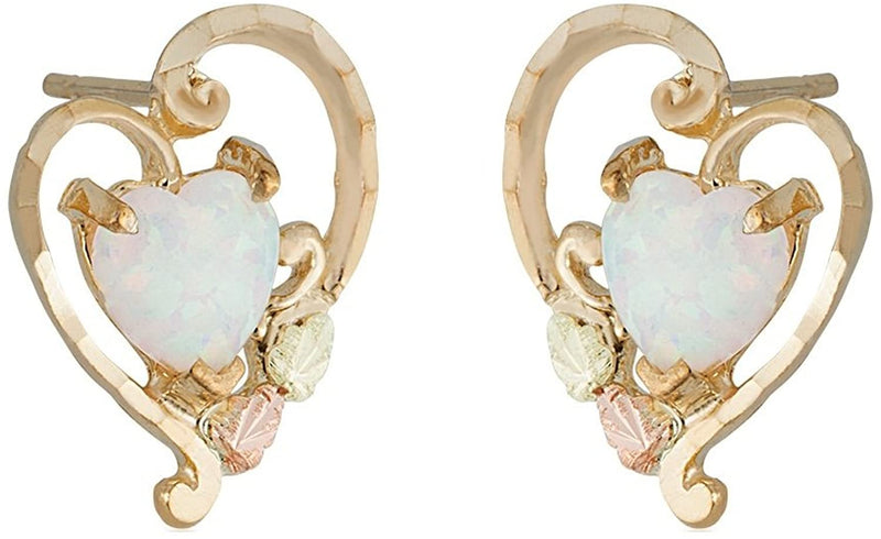 Ave 369 Created Opal Heart Stud Earrings, 10k Yellow Gold, 12k Green Gold, 12k Rose Gold Black Hills Gold