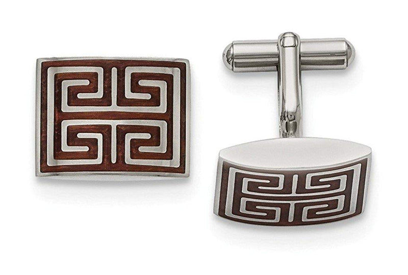 Stainless Steel Polished Wood Inlay Rectangle Cuff Links