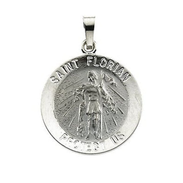 14k White Gold Round St. Florian Medal (18 MM)