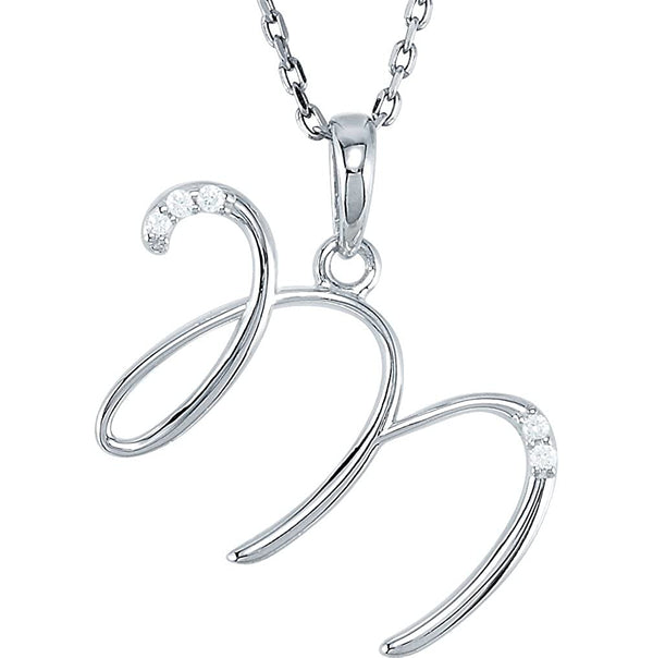 5-Stone Diamond Letter 'M' Initial Sterling Silver Pendant Necklace, 18" (.03 Cttw, GH, I2)