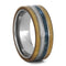 Crushed Turquoise, Rowan Wood, Cello String, 8mm Titanium Comfort-Fit Wedding Band