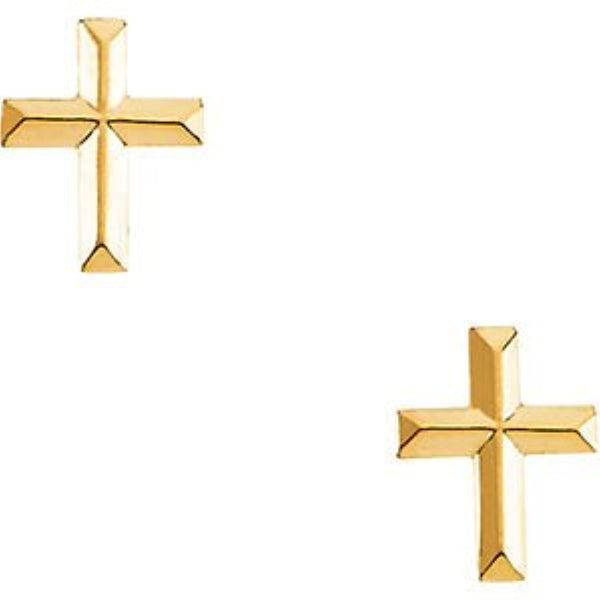 Girl's Roman Cross Stud Earrings, 14k Yellow Gold (9x7MM)