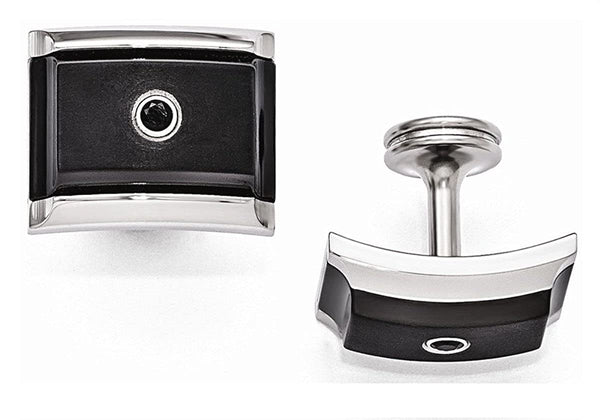 Slate Collection Grey, Black Titanium and Steel Black Spinel Sterling Silver Bezel Cuff Links, 17X21MM