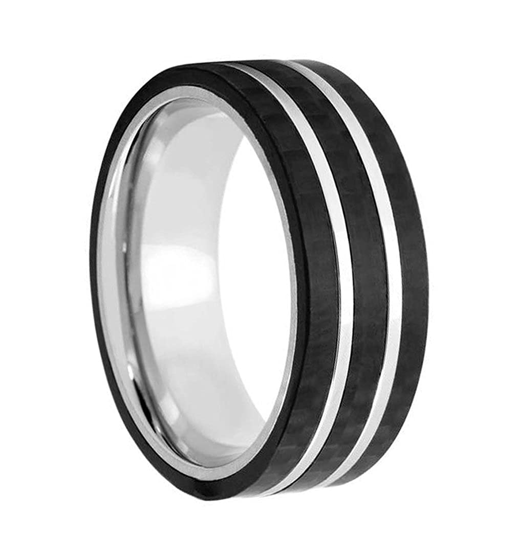 Men's Cobalt, Black Carbon Fiber Striped 8mm Comfort-Fit Band