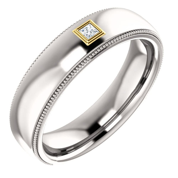 Men's Rhodium-Plated 14k White Gold Diamond and 14k Yellow Gold 6mm Milgrain Band (.05 Ctw, Color G-H, SI2-SI3 Clarity) Size 11.5