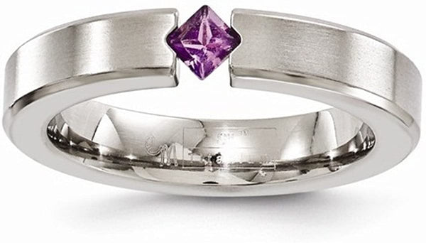 Edward Mirell Brushed Titanium Amethyst 4mm Wedding Band