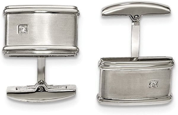 Stainless Steel Satin-Brushed CZ Rectangle Cuff Links