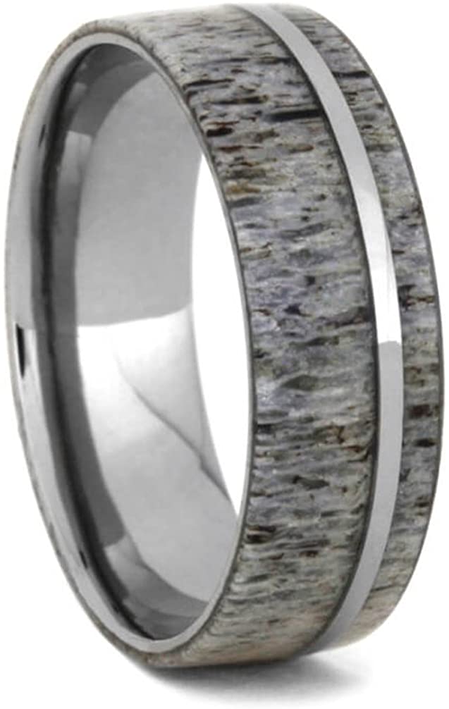 Deer Antler 8mm Comfort-Fit Titanium Wedding Band, Size 8.75