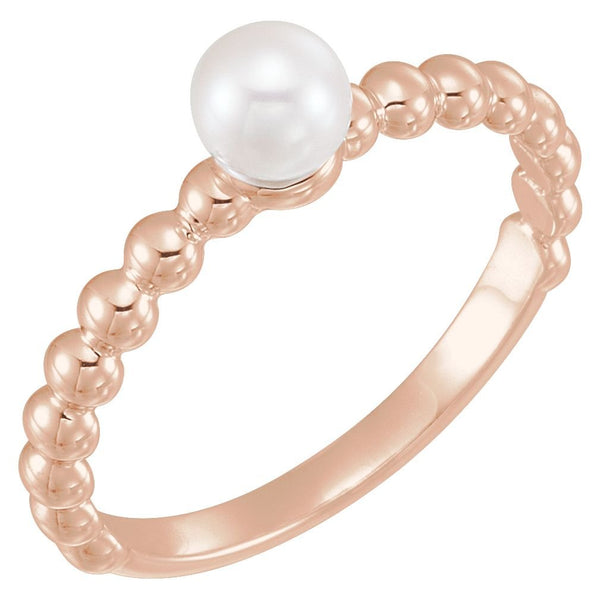 White Freshwater Cultured Pearl Stackable Beaded Ring, 14k Rose Gold (5.5-6mm) Size 6.5