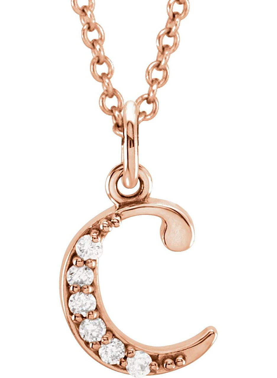 Petite Diamond Initial 'c' Lowercase Alphabet Letter 14k Rose Gold Pendant Necklace, 16" (.03 Ctw GH, I1)