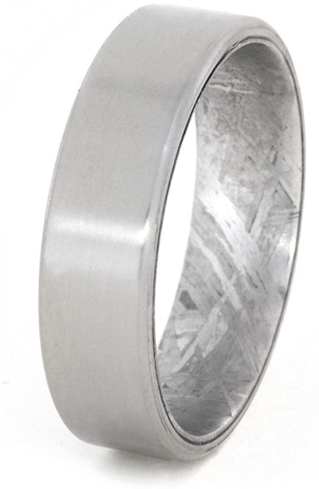 Gibeon Meteorite Sleeve, Brushed Titanium Overlay 6mm Comfort-Fit Ring, Size 8.75