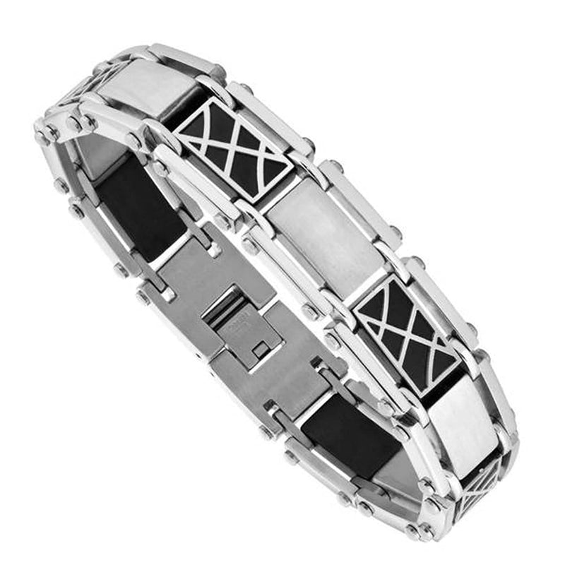 Men's Two-Tone Black Ion Plated Bracelet, Stainless Steel, 8.5"