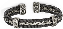 Men's Matte Grey 6/4 Titanium and Black Titanium Memory Cable Cuff Bracelet, 7"