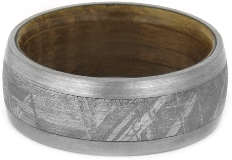 Whiskey Barrel Oak Wood, Gibeon Meteorite 9mm Comfort-Fit Brushed Titanium Band, Size 12.5