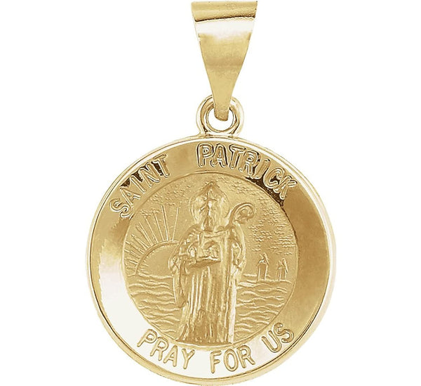 14k Yellow Gold Round Hollow St. Patrick Medal (14.75 MM)