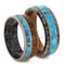 Turquoise, Mesquite Wood, Deer Antler Ring, Men's Turquoise, Antler, Mesquite Wood Ring, His and Hers Wedding Band Set