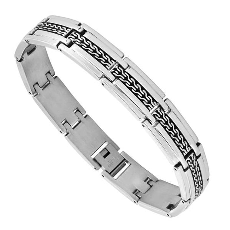 Men's Two-Tone, Antiquing Link Bracelet, Stainless Steel, 8.5?