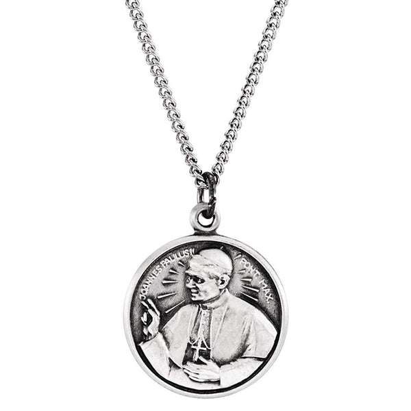 Sterling Silver Round Pope John Paul II Necklace, 24" (26.5 MM)