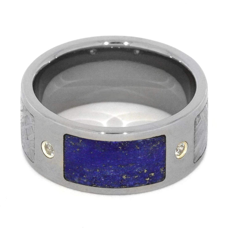 White Sapphire, Lapis Lazuli, Gibeon Meteorite 8mm Comfort-Fit Titanium Band