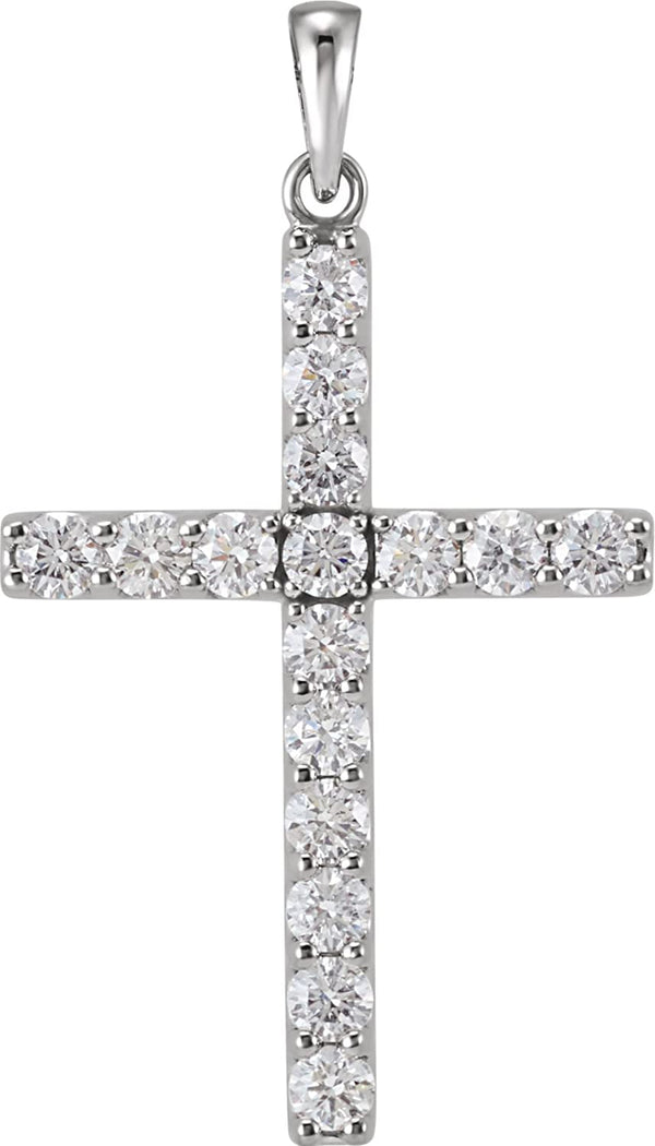Diamond Cross Pendant, Rhodium-Plated 14k White Gold (1.25 Ctw, Color GH, Clarity I1)