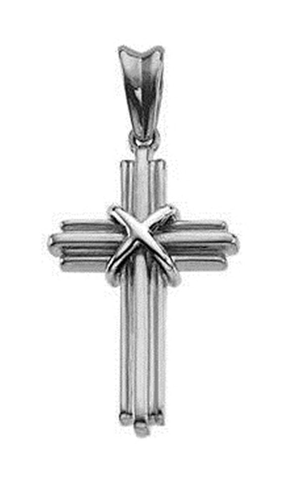 Two-Tone Rope Cross Rhodium-Plated Sterling Silver and 14k Yellow Gold Pendant (26.25X17.75 MM)