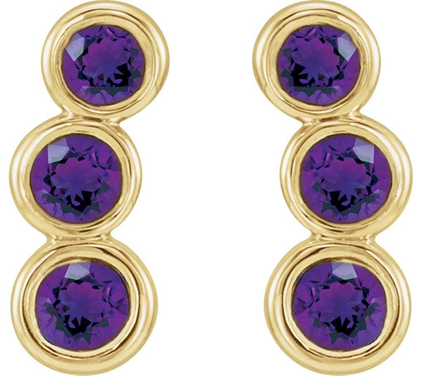 Amethyst Three-Stone Ear Climbers, 14k Yellow Gold