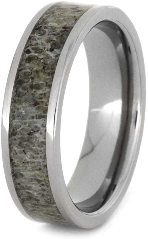 The Men's Jewelry Store (Unisex Jewelry) Deer Antler Inlay 6mm Comfort-Fit Titanium Band and Sizing Ring, Size, 5.25