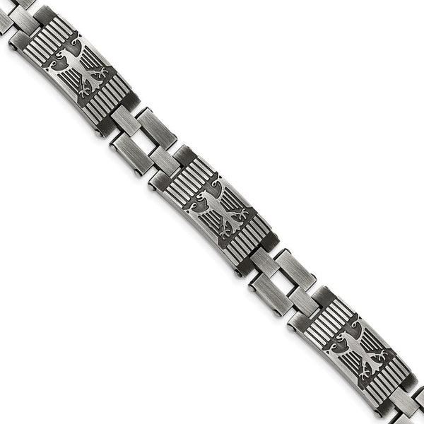 Men's Polished and Brushed Stainless Steel Antiqued Bracelet, 8.5"